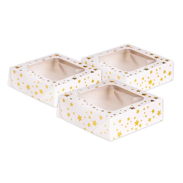 Anniversary House Gold Star Small Square Treat Boxes with Window Foil