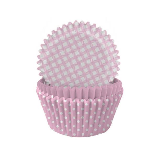 Anniversary House Pastel Pink Gingham and Polka Mix Cupcake Cases Pack of 75