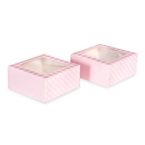 Anniversary House Pink Gingham Square Treat Boxes with Window Pack of 2