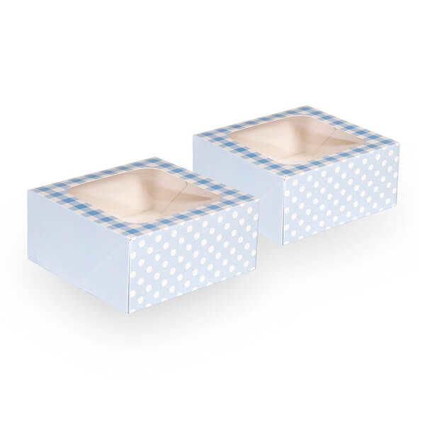 Anniversary House Blue Gingham Square Treat Boxes with Window Pack of 2