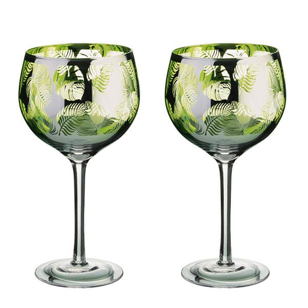 Artland Tropical Leaves Set Of 2 Gin Glasses