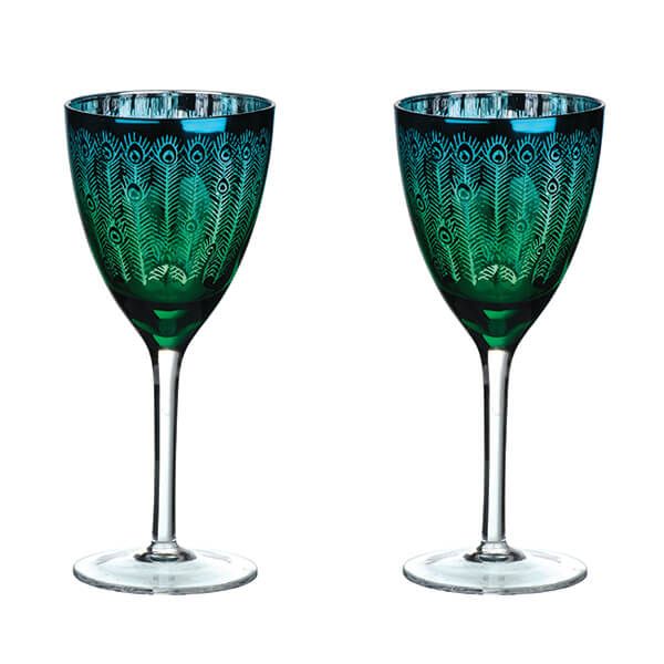 Artland Peacock Set of 2 Wine Glasses