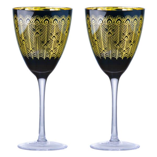 Artland Set of 2 Midnight Peacock Wine Glasses