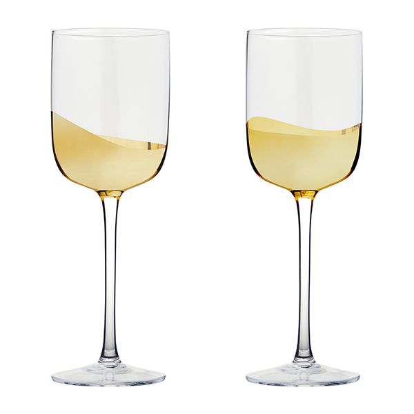 Anton Studios Wave Set of 2 Wine Glasses Gold