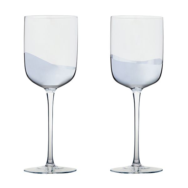 Anton Studios Wave Set of 2 Wine Glasses Silver