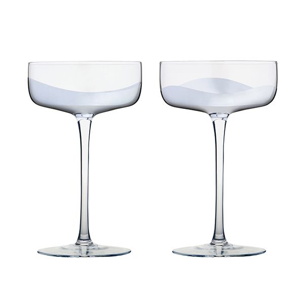 Anton Studios Wave Set of 2 Champagne Saucers Silver