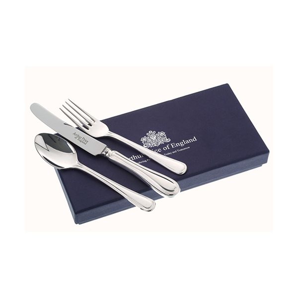 Arthur Price Of England 18/10 Stainless Steel Britannia Design Childrens 3 Piece Cutlery Gift Box Set