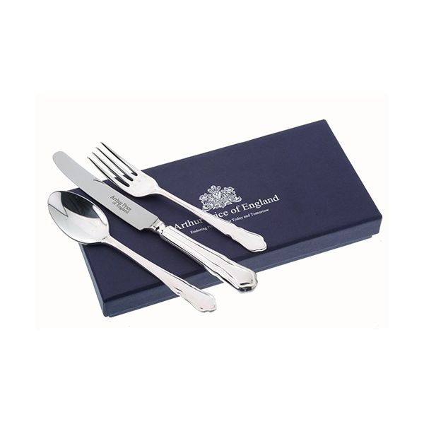 Arthur Price Of England 18/10 Stainless Steel Dubarry Design Childrens 3 Piece Cutlery Gift Box Set