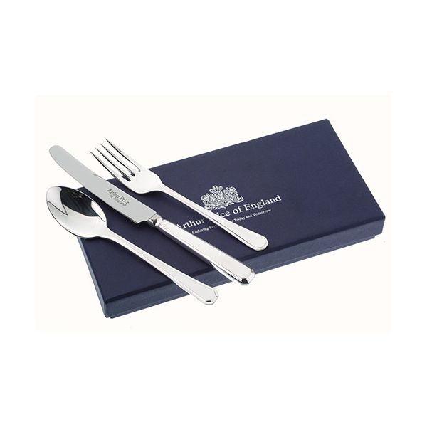 Arthur Price Of England Silver Plated Grecian Design Childrens 3 Piece Cutlery Gift Box Set