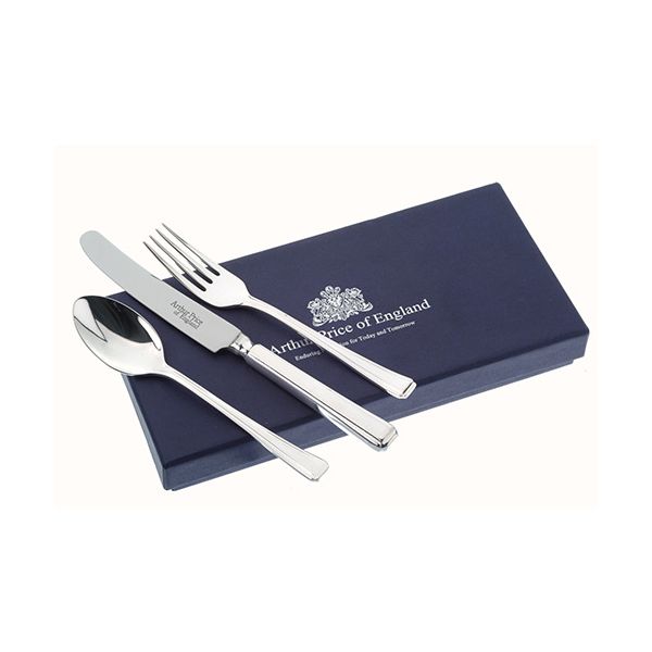 Arthur Price Of England 18/10 Stainless Steel Harley Design Childrens 3 Piece Cutlery Gift Box Set