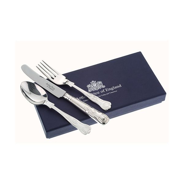 Arthur Price Of England 18/10 Stainless Steel Kings Design Childrens 3 Piece Cutlery Gift Box Set