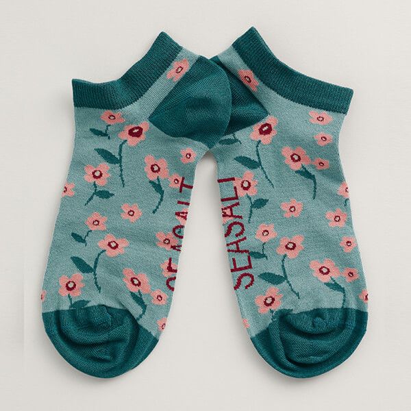 Seasalt Women's Bamboo Arty Trainer Socks Forget-Me-Not Lichen Size 4-7