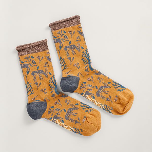 Seasalt Snowy Scenes Socks Merriment Chanterelle Size 4-7
