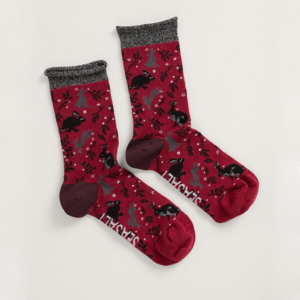 Seasalt Snowy Scenes Socks Rowan Berry Rich Red Size 4-7