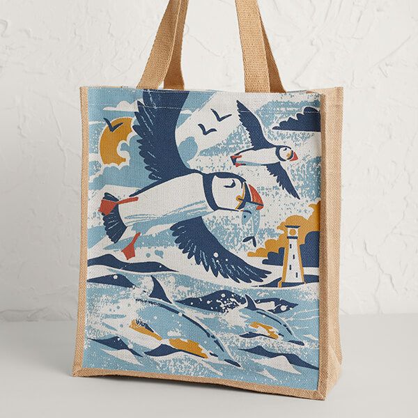 Seasalt Jute Shopper Puffins And Dolphins