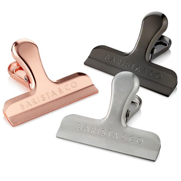 Barista & Co Beautifully Crafted Coffee Bag Clips set of 3 Electric Metals