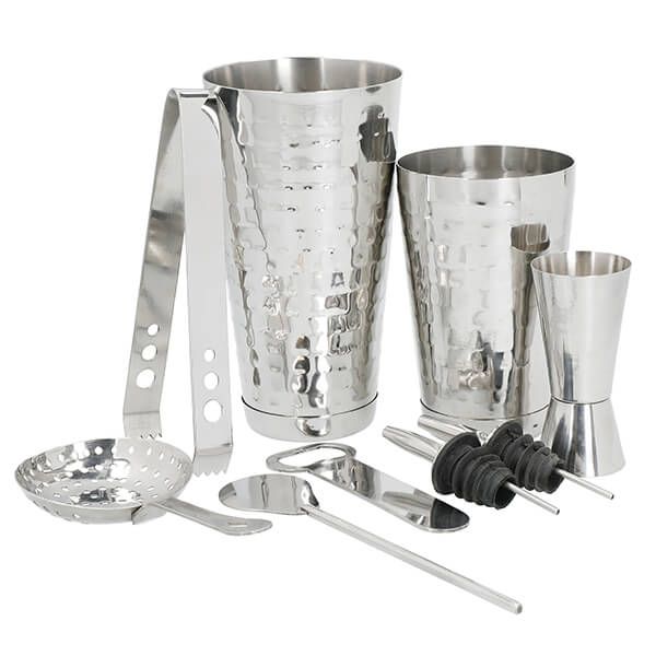 BarCraft 8 Piece Boston Cocktail Making Set with Hammered Finish
