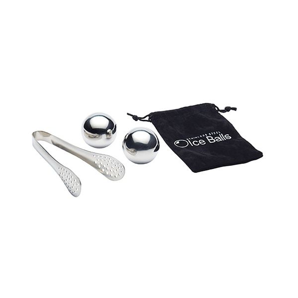 BarCraft Stainless Steel Set Of 2 Ice Balls & Tongs