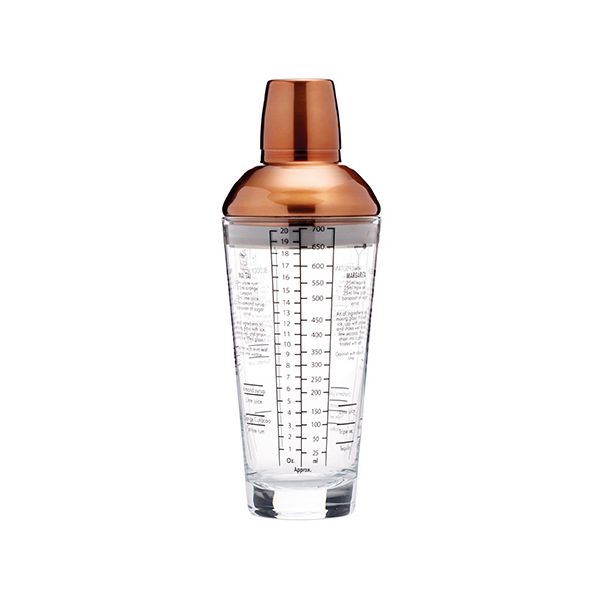 BarCraft Copper Finish Glass Cocktail Shaker