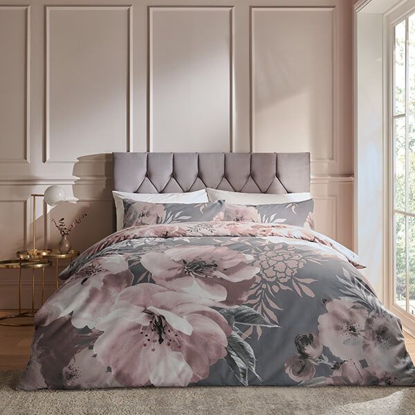 Catherine Lansfield Dramatic Floral Double Duvet Set Grey