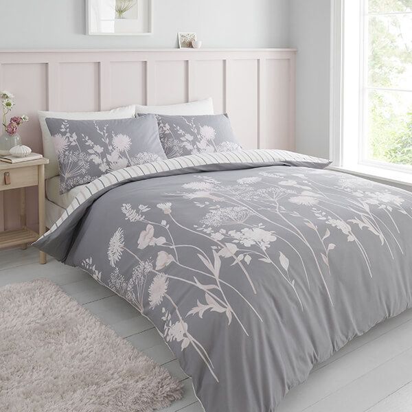 Catherine Lansfield Meadowsweet Floral Double Duvet Set Pink & Grey