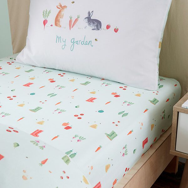RHS Childrens My Allotment Double Fitted Sheet Natural