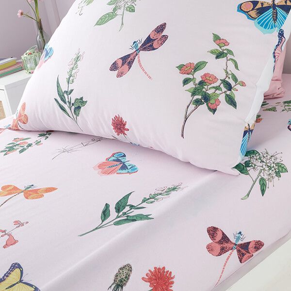RHS Childrens Butterfly Garden Double Fitted Sheet Pink