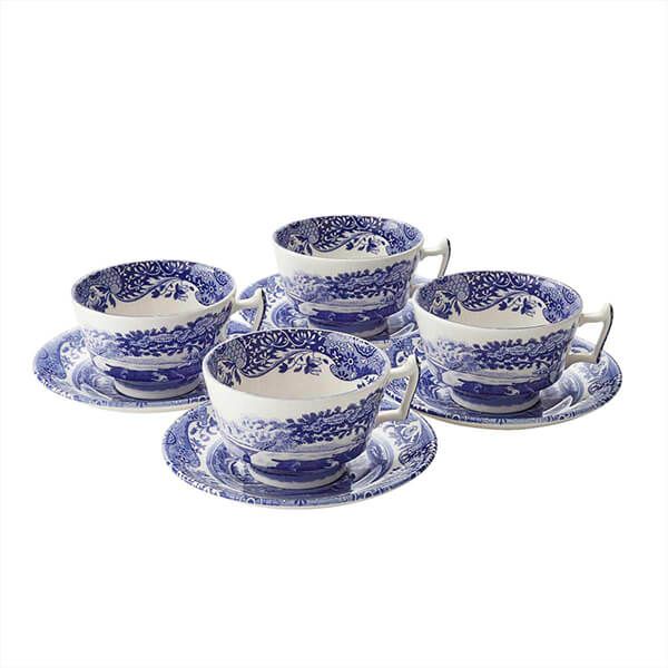 Spode Blue Italian Set of 4 Teacups & Saucer