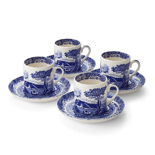 Spode Blue Italian Set of 4 Coffee Cups & Saucer