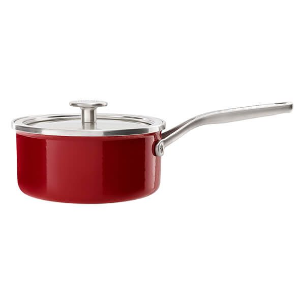 KitchenAid Steel Core Enamel Empire Red 18cm Saucepan with Lid