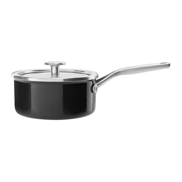 KitchenAid Steel Core Enamel Onyx Black 16cm Saucepan with Lid