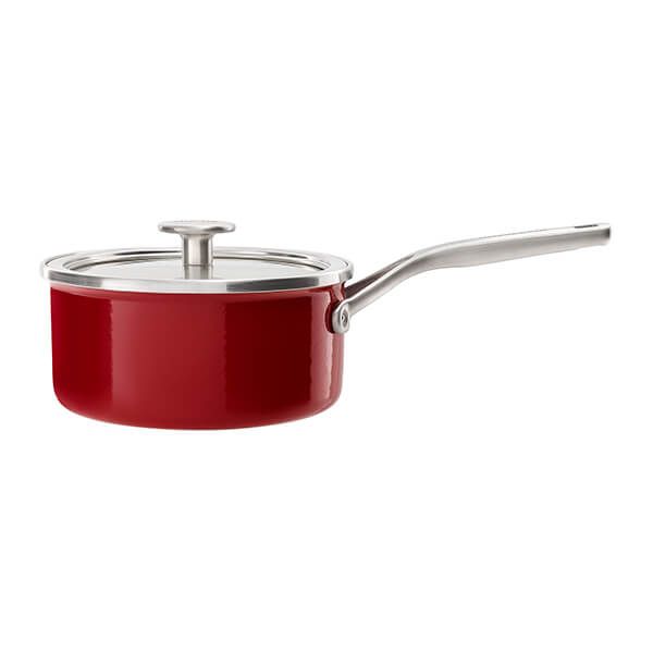KitchenAid Steel Core Enamel Empire Red 16cm Saucepan with Lid
