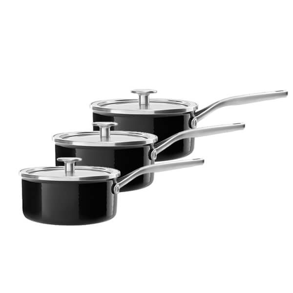 KitchenAid Steel Core Enamel Onyx Black 3 Piece Saucepan Set 16/18/20cm
