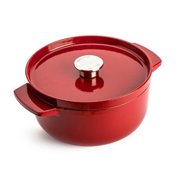 KitchenAid Cast Iron Empire Red Non-Stick 22cm Casserole Dish with Lid