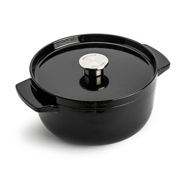 KitchenAid Cast Iron Onyx Black Non-Stick 22cm Casserole Dish with Lid