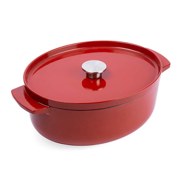 KitchenAid Cast Iron Empire Red Non-Stick 30cm Oval Casserole Dish with Lid
