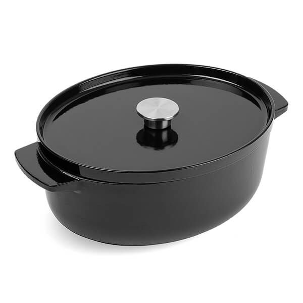 KitchenAid Cast Iron Onyx Black Non-Stick 30cm Oval Casserole Dish with Lid