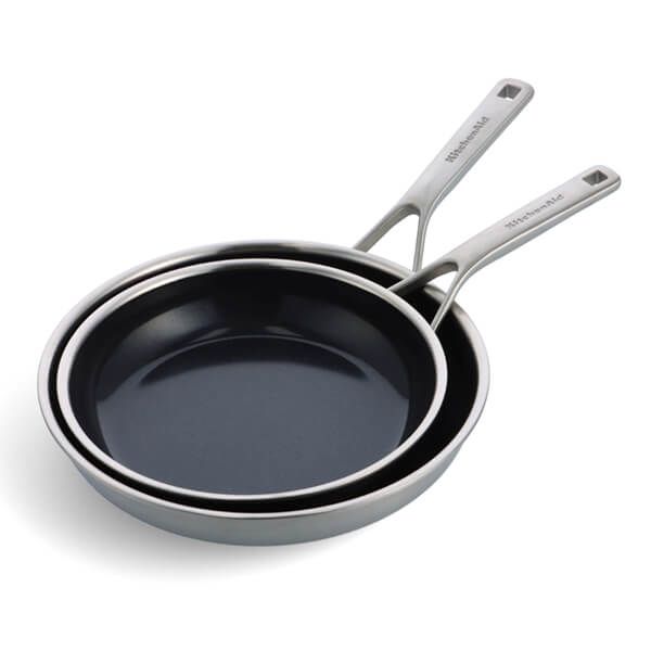 KitchenAid Multi-Ply Stainless Steel Ceramic Non-Stick 24cm & 28cm Frying Pan Set