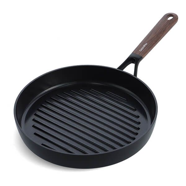 GreenPan Eco Smartshape Round 28cm Non Stick Grill Pan with Dark Wood Patterned Handle