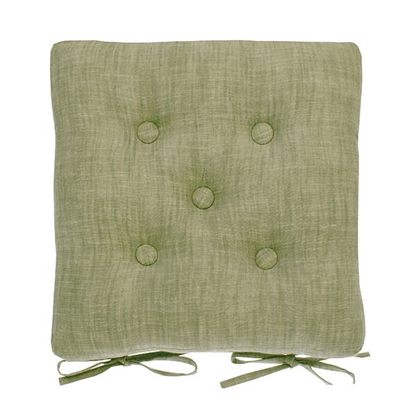 Walton & Co Chambray Seat Pad With Ties Olive