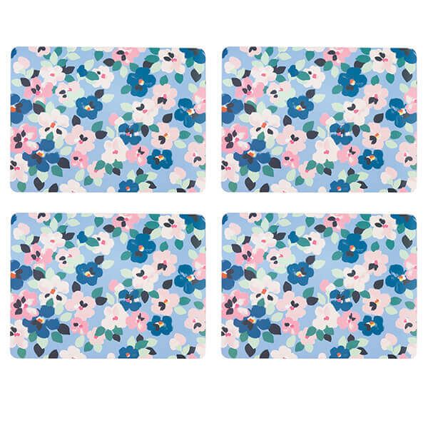 Cath Kidston Painted Pansies Blue Set of 4 Cork Backed Placemats