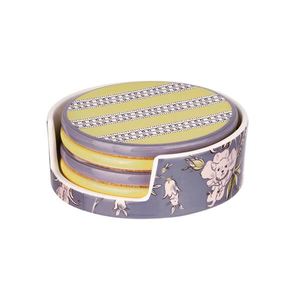 Cath Kidston Wisteria Ceramic Coasters In Holder