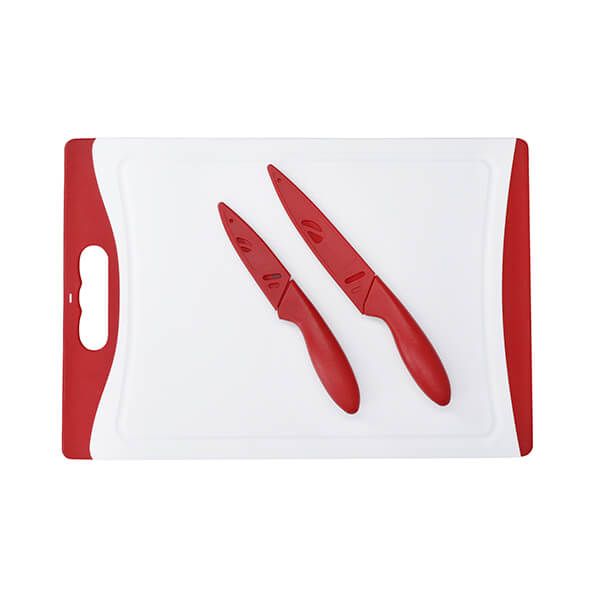 Colourworks 3 Piece Chopping Board Knife Set Red