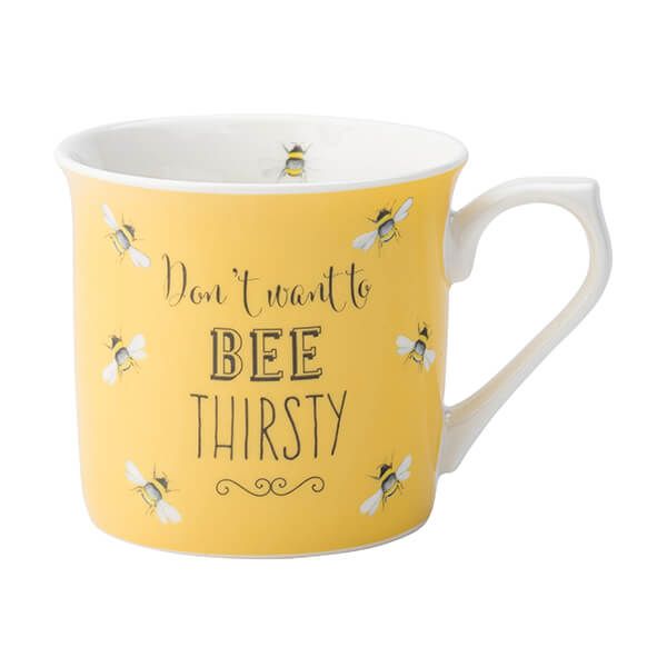 English Tableware Company Bee Happy 'Don't Want to Bee Thirsty' Yellow Fine China Mug
