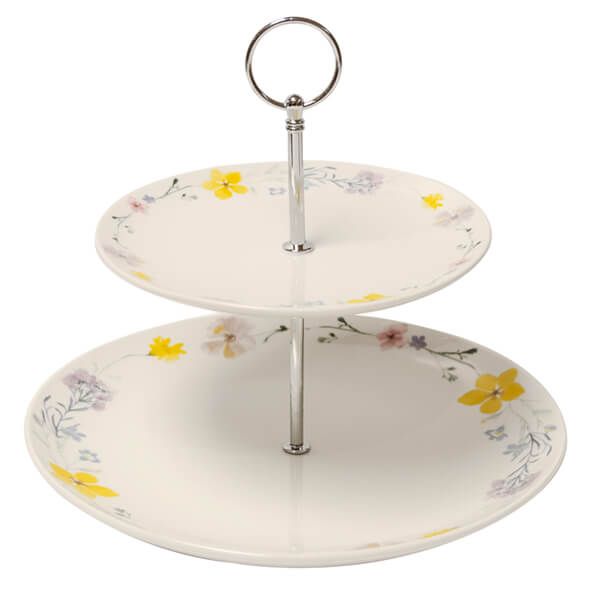 English Tableware Company Pressed Flowers 2 Tier Cake Stand