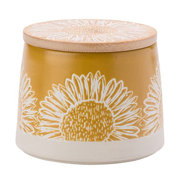 English Tableware Company Artisan Flower Yellow Canister with Bamboo Lid