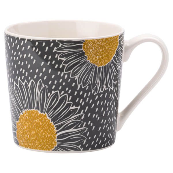 English Tableware Company Artisan Flower Floral Mug-Grey with Yellow Flower