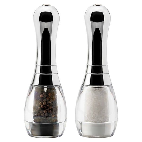 English Tableware Company Skittle Acrylic/ Plated Top Filled Salt & Pepper Mill Set