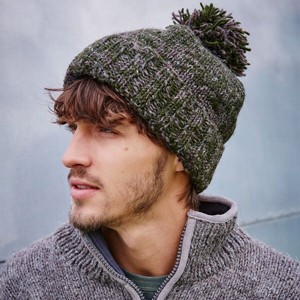 Pachamama Mens Donegal Bobble Beanie Moss
