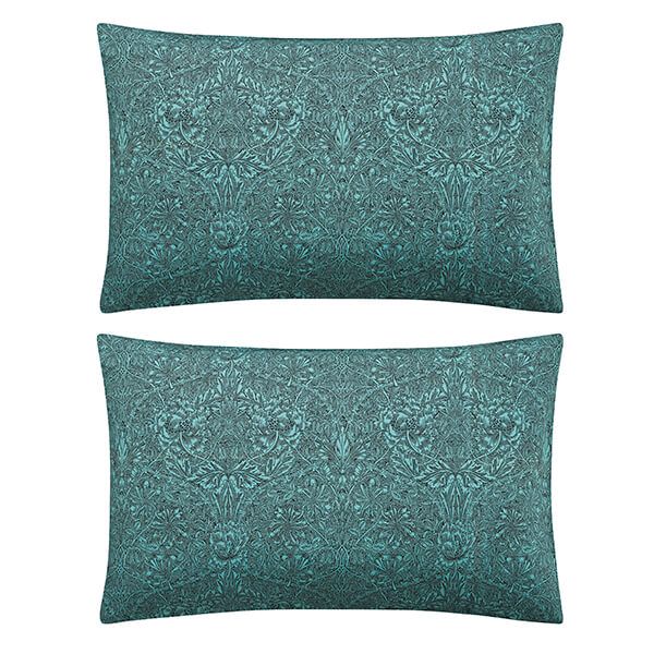 Morris & Co Honeysuckle and Tulip Standard Pillowcase Pair Mulberry and Teal